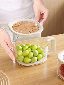 1 二合一双层沥水篮，带折叠手柄的水果沥水容器，果蔬清洁碗，二合一易用，沥水篮，水果收纳篮，蔬菜沥水篮，蔬菜干燥机，多功能食物滤网，冰箱保鲜篮，厨房小工具，加厚水果碗，滤网 - 彩色 - 查看 5