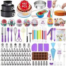 TAIMASI 492 Pcs Cake Decorating Kit With Baking Supplies- Cake Turntable For Decorating With Baking Pans, Leveler, 48 Numbered Piping Tips, 2 Spatulas,Cream Decoration Tips, Decorative Bags & More - Multicolor - View 8