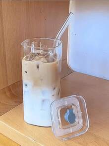 1 Stück 400ml quadratischer, hitzebeständiger Kaffee-Glas-Becher mit Deckel und Strohhalm, transparenter Milch-Tee-Saft-Becher, Kaffeetasse für Zuhause, Bar, Trinkgeschirr, Schul-Zubehör - Verschiedenfarbig - Übersicht 8