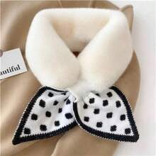 1pc Winter Warm Knitted Neck Warmer - With Dotted Patchwork Design, Fluffy And Suitable For Winter Wear - Fashionable Criss-Cross Fuzzy Neck Scarf - Versatile Thick Warm Neck Protector - Multicolor - View 9