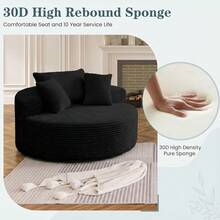 55"L Oversized Round Chaise Longue Chair Indoor, Corduroy Sponge Single Sofa, Oversized Round Chairs, Modern Sleeper Chair For Living Room,Projection Room, Wide Armrest Chairs Black - 黑色 - 查看 2