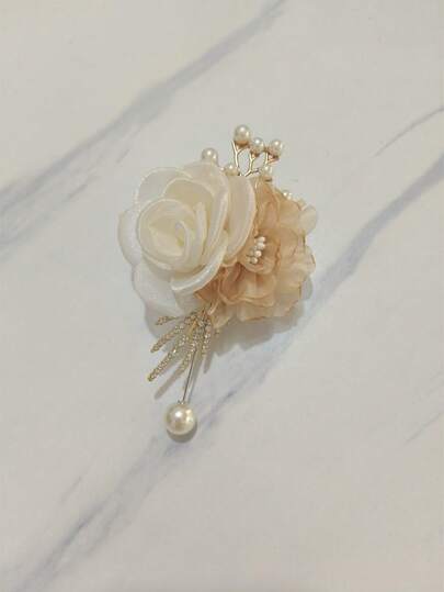 米色伴郎/伴娘婚礼胸针，优雅新郎新娘襟花，伴娘腕花，适用于婚礼、派对、周年纪念、情人节