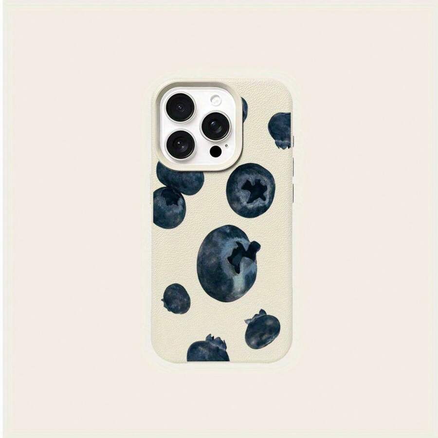 Funda de Teléfono con Impresión de Arte Única: Funda de Teléfono con Textura de Cuero y Patrón Minimalista de Arándano, Compatible con iPhone 17/16/15/14/13/12/11/XS/XR/X/7/8 Plus/Pro/Max/ - Diseño Creativo de Moda, Unisex, Regalo Perfecto para Amigos, Familia, Novio o Novia, Muestra tu Estilo - 1 pieza - Ver 1