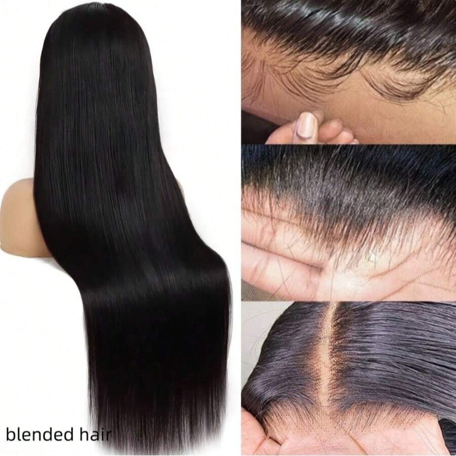 180% Density 13*4 Glueless Wigs Human Blended Hair 13x4 Straight Lace Front Wig Human Blended Hair Pre Plucked With Baby Hair Straight Brazilian Human Blended Hair Wigs For Women Black Straight Wig 8-36Inch - Natural & Black - View 1