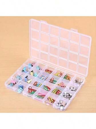 1 pieza Caja de almacenamiento de plástico transparente con 24 compartimentos y tapa