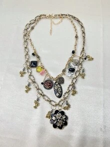 ZA 女士大胆两件套项链 | 欧美风格 | 多层花卉吊坠 | 时尚吸睛饰品 - 花兩件套 - 查看 8