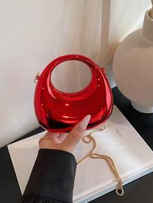 New Acrylic Mini Handbag, Fashion Clutch Purse, Personalized Crescent Moon Shaped Evening Bag, Shoulder Chain Crossbody Bag - Red - View 11