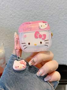 Sanrio 可爱猫脸星形设计，带猫头吊坠，防刮防震耳机盒，兼容苹果耳机 1234 Pro、Pro 2、Pro 3 - 粉色 - 查看 2