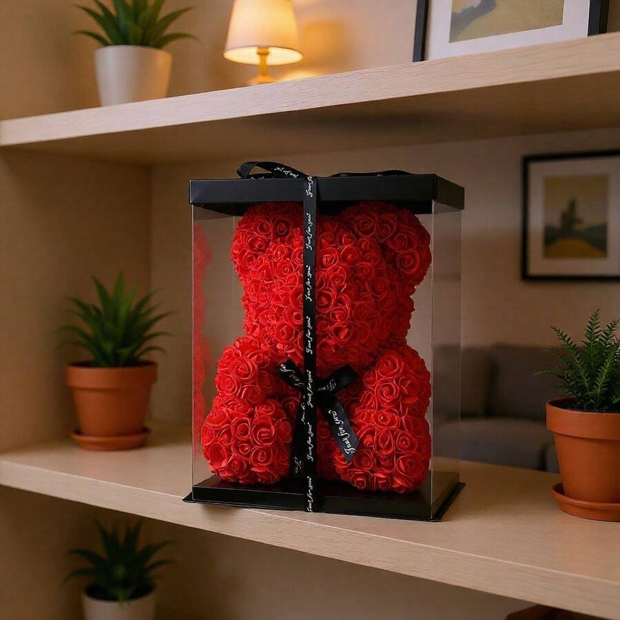 人造花卉礼品泰迪熊可爱小熊花束家居装饰客厅餐桌摆件婚礼花束送礼佳品情人节礼物、派对回礼、母亲节礼物、新年礼物