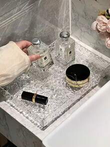 1/2pcs Transparent Acrylic Cosmetic Tray, Durable And Easy To Clean Makeup Organizer Tray, Ripple Pattern Tray, Luxury Home/Salon Use Acrylic New Tea Tray, Water Cup Tea Set Fruit Tray, Bathroom Cosmetic Storage Rack, Organized Storage Box, Holiday Gift - Clear - View 7