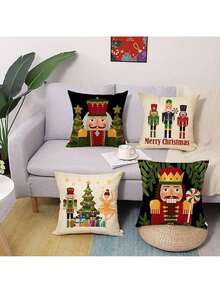 EstiloJuego de 4 fundas de almohada de Navidad , 45 x 45 cm funda de cojín de lino para sofá,Patrón de Navidad Cojín Sofá Decoración, Adecuado para sofá, cama, hogar, automóvil, interior, exterior (F)Versión mejorada - Q - Ver 3
