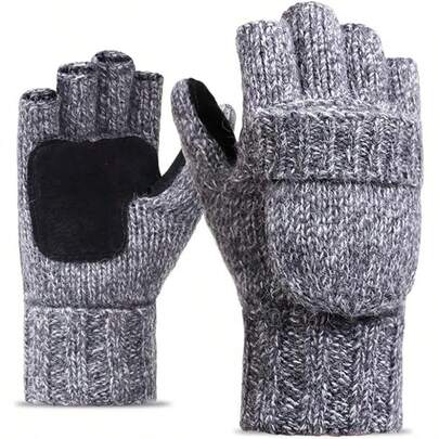 1 Pair Men's Warm Gloves, Thickened Flip-Top Gloves For Winter Outdoor And Indoor Use