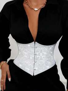 1 قطعة حزام خصر قصير مطرز للنساء، شدادة خصر للملابس الخارجية، مناسب للحفلات والاستخدام اليومي - أبيض - مشاهدة 1