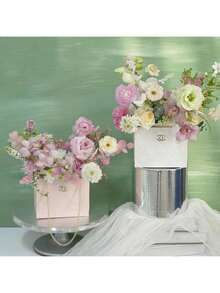 1pc Floral Paper Box Bouquet Storage Bucket, Holiday Party Flower Shop Handbag Packaging Basket, Durable Paperboard Box With Metal Chain Handle, Suitable For Bouquet Packaging, Flower Storage, Flower Shop Packaging, Wedding Party Gifts, Elegant And Sturdy Design, Perfect For Holidays, Parties, Gifts And Flower Shops. - Multicolor - View 7