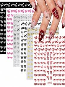 6pcs/1pc Cartoon Bow Nail Art Stickers, High Gloss Plastic Self-Adhesive Nail Stickers, Suitable For Valentine's Day, New Year And Other Holidays, Shiny Decoration, Disposable, Multiple Styles Available, Suitable For DIY Home Manicure And Salon Manicure Supplies Nails - Multicolor - View 1
