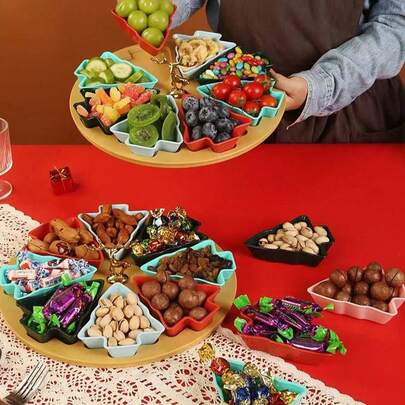 1pc Christmas Tree Shaped Divided Tray, Suitable For Holding Fruits/Snacks, Dried Fruits, Home Use, Also Suitable For Displaying Snacks And Fruits At Christmas Parties, Living Room/Dining Room, Can Be Used As Christmas Decoration, Christmas Pajamas, Christmas Gifts, Etc.