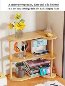 3-Tier Wooden Corner Shelf, Minimalist Desktop Bookshelf, Storage Rack For Organizing Miscellaneous Items And Decorations, File Organizer, Bookcase, Suitable For Office, Dorm, Desk, Vanity, Living Room, Kitchen, Bathroom. Multifunctional Desktop Storage Rack, Cup Holder, Desktop Organizer. - Multicolor - View 4