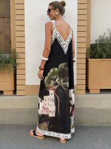 1pc Bohemian Casual Backless Embroidered Dress, Woven Fabric, Patterned, For Holiday, Spring/Summer Party Elegant - Multicolor - View 2