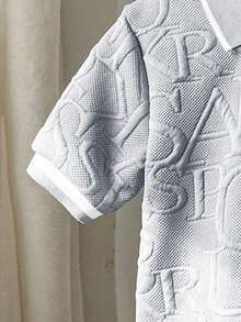 Chatreadl 两件套男童休闲时尚Polo领针织上衣和短裤字母印花套装，适合春、夏、秋季户外穿着 - 灰色 - 查看 3