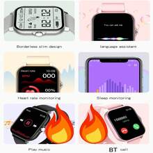 CHAONB 智能健身手表 - 来电显示、信息显示、音乐播放器、男女通用运动/跑步、连接手机、时尚智能手表、运动追踪器、蓝牙、通知、心率、睡眠监测、电话簿、通话记录、闹钟、遥控拍照、计步器、天气计时器、天气信息显示、消费电子产品、闹钟、短信、社交应用、信息提醒、步数统计、数字腕表 - 灰色 - 查看 4