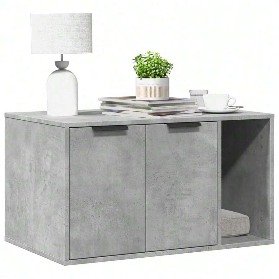 vidaXL Meuble de bac à litière pour chat cinza beton bois d'ingénierie - Cinza - Ver 1