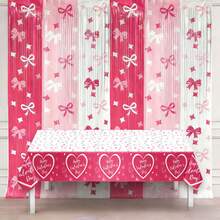 3件套情人节粉色派对套装：心形桌布和蝴蝶结装饰帘 - 彩色 - 查看 11