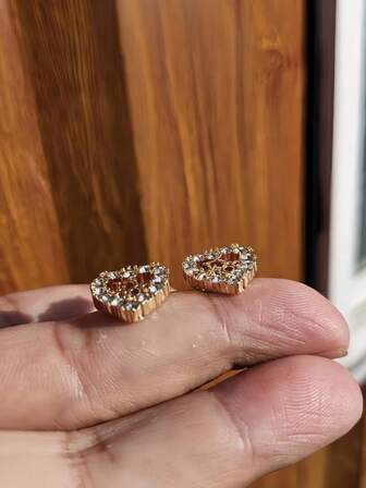 2 st eleganta örhängen för kvinnor med ihåligt hjärta, bokstavsinfällning i strass