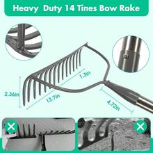 Rastrillo rastrillo de arco de jardín de 60 pulgadas con 14 dientes herramienta de rastrillado de acero inoxidable resistente para jardinería paisajismo aflojamiento nivelación del piso - Azul - Ver 2