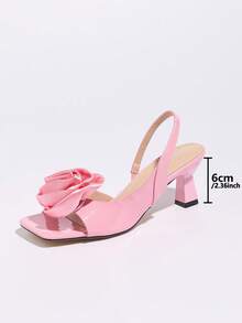 Women's High Heels, Suitable For Spring, Summer, Autumn, Night Parties, Gatherings, Outdoor Occasions, Fashion Socialite High-End Banquet, Electroplated Pink Kitten Heel Mid Heel Square Toe Criss-Cross Strap With Floral Rose Side Cutout Design, High-Quality Soft Mirror Surface Material, Elegant Rear Strap, Sexy And Luxurious Shallow Pink Dress Sandals - Baby Pink - View 4