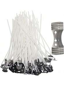 EstiloMechas de velas de 200 piezas con dispositivo de centrado de 5 piezas, SENHAI Mechas de núcleo de algodón pre-encerado de 4.7 pulgadas con soporte de metal para la fabricación de velas y de bricolajeVersión mejorada - 1 - Ver 10