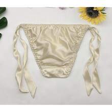 Women Silk Panties Lightweight Briefs Smooth Breathable Satin Bikini,Sexyys Tie-Side Underwear Daily Fit Comfort,Champagne - 香檳色 - 查看 8