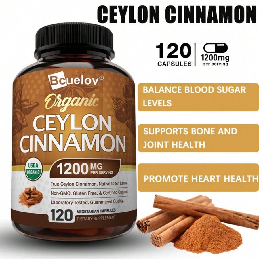 Ceylon Cinnamon Capsules - 1200 Mg Per Serving - Helps Balance Blood Sugar Levels, Rich In Powerful Antioxidants, And Helps Improve Blood Circulation - 120 Capsules - 1 chai - Xem 1
