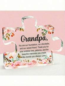 Best Gift For Grandma, Mom, Aunt And Sister - Puzzle-Shaped Acrylic Decor, Elegant Pink Flower And Butterfly Design, Conveys Love, Simple Home Decor, Thoughtful Gift For Desk Or Bookshelf, Perfect For Birthday, Thanksgiving, Mother's Day - Pink - View 25