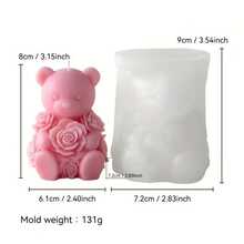 1个3D玫瑰熊蜡烛硅胶模具 - 耐热易脱模，适用于制作蜡烛/树脂制品，情人节/母亲节礼物 - 白色 - 查看 10