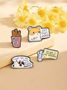 1/4件装标语胸针卡通金属徽章创意英文字母饰品别针徽章服装胸针英文配饰背包装饰吊坠 - 彩色 - 查看 1