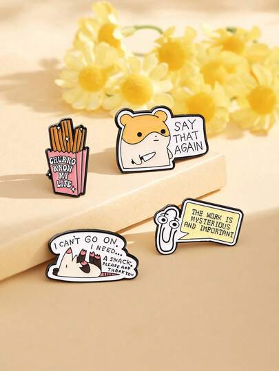 1/4pcs Slogan Brooch Cartoon Metal Badge Creative English Letter Jewelry Pin Emblem Clothing Brooch English Accessory Backpack Decor Pendant