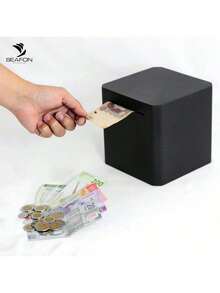 EstiloAlcancíA Para Adultos De Acero Inoxidable, Caja De Dinero Segura, Solo Puede Recibir Dinero, AlcancíA Para Ahorrar Dinero, Caja Fuerte (Negro)VersióN Mejorada - 1 - Ver 2