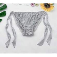 Women Silk Panties Lightweight Briefs Smooth Breathable Satin Bikini,Sexyys Tie-Side Underwear Daily Fit Comfort,Silver - 銀色 - 查看 6