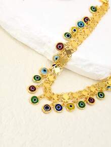 1pc Fashionable Simple Fringed Coin Anklet For Women, 18K Gold-Plated - Yellow Gold - View 12