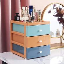 LIVINGANDHOME Living And Home 1 Piece Multifunctional Desktop Storage Box 3 Drawers Colourful PP Soft Silicone Handle Office Home Organising - 3-tier Colorful - View 1