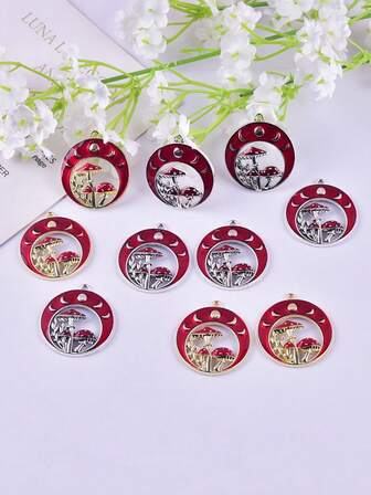 10pcs/Pack Gothic Style Sun Eclipse, Moon, Mushroom Shaped Zinc Alloy Jewelry DIY Pendant, Earrings, Necklace Accessories