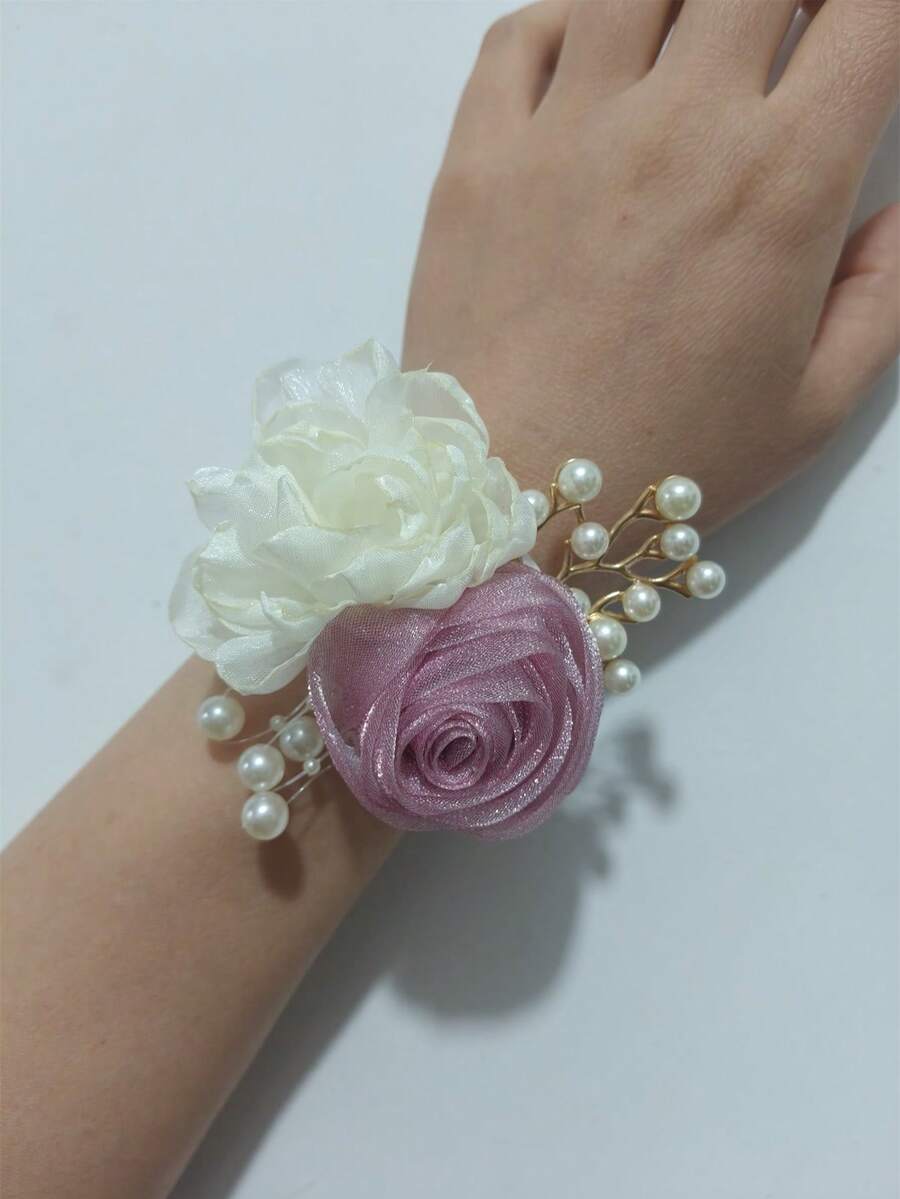 1件女士手链花朵,橄榄绿山茶花搭配米色玫瑰装饰,优雅串珠花卉手链,适合新娘、伴娘、婚礼、派对、日常佩戴,情人节配饰,夏季、海滩风情。 - 米色+豆沙色 - 查看 1