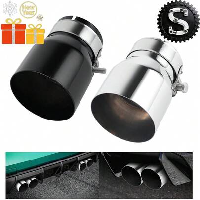 1pc Stainless Steel Car Exhaust Tip, Single Layer Design Large Diameter Outlet, Silver & Black Color Options, Easy Installation Exhaust Pipe Modification Accessory