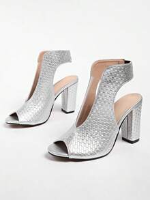 European And American Lace-Up Peep Toe Stiletto Heel Hollow Out Ankle Boots, Jazz Dance Shoes For Women, Summer - Silver - View 6