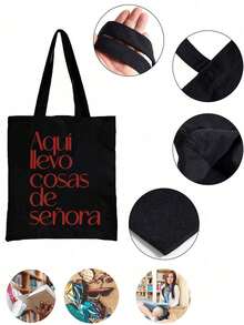 这款男女通用的帆布包套装包含一个单肩包和一个化妆包。它采用简约学院风设计，并印有“我把所有女士的东西都放在这里”的标语。包包采用帆布材质，包含一个米色手提包和一个白色文具包。这款帆布包可折叠。 - 彩色 - 查看 7