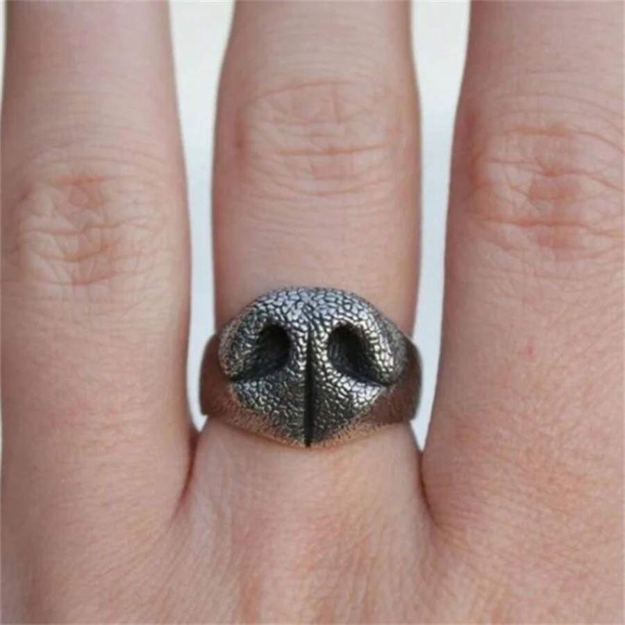 Funny Dog Nose Adjustable Ring, Accessory For Men And Women, Everyday Wear - Silver - View 1
