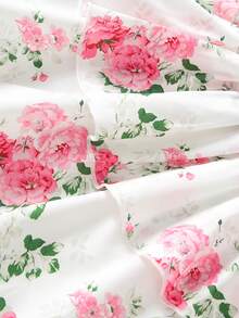 Vestido de tirantes de niña bebé con estampado de rosas rosadas de verano, decorado con lazo, estilo dulce y fresco para vacaciones, adecuado para uso al aire libre - Blanco - Ver 5