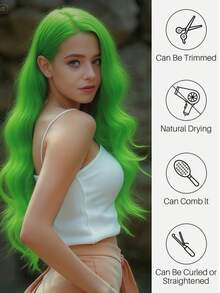 Green Wave Lace Front Wig | 24-Inch 13x4 Synthetic | Halloween Beginner-Friendly Hairpiece 24inch - Green - View 6