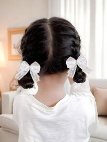 4 Stück Perlen Spitze Mesh Haarbögen für Mädchen, einfarbige Spitze Haarstyling Clips, elegante Perlen Haarclips, süße lässige Haarspangen, Mädchen Geschenke, Haarnadeln, Teenager Haarzubehör - Weiss - Übersicht 2