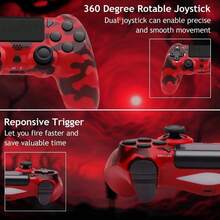 Wireless Game Controller For P-4/S-4/PC, High Precision Gamepad With Turbo Function, Touch Pad, 3.5mm Audio Jack, Non-Slip Handle, Dual Shock Vibration, 3D Joystick, 6-Axis Motion Control, Ergonomic Gaming Remote Gift For Men Kids (Camouflage Red) - #1 - Xem 8
